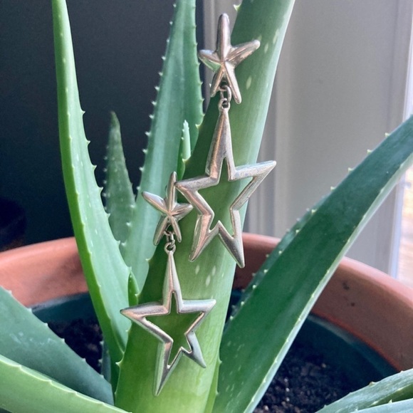 Vintage Silver Post Oversized Chunky 70s Disco Maximalist Star Earrings - Picture 2 of 6